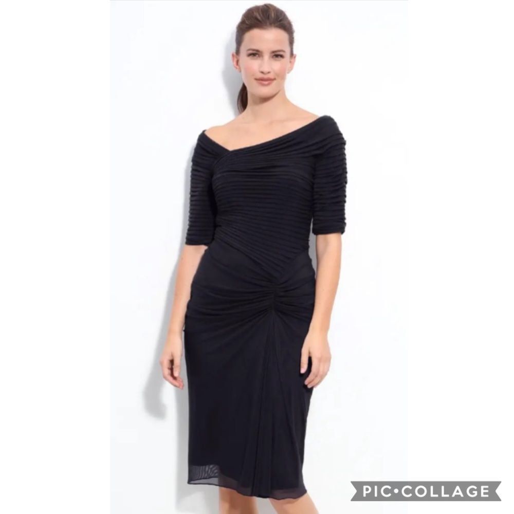 Tadashi Shoji Navy Blue Ruched Mesh Bodycon Dress
